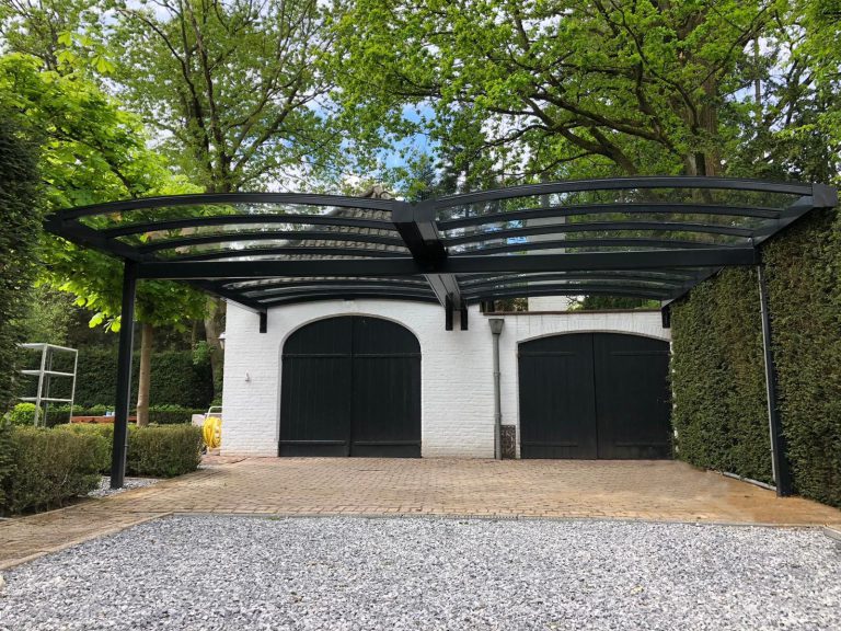 dubbele Carport 2 autos naast elkaar met gebogen dak