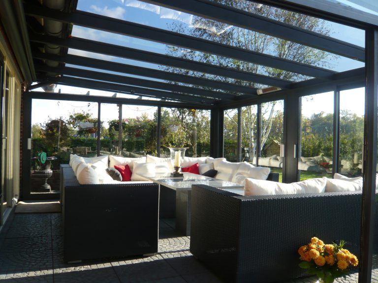 tuinkamer met lessenaarsdak en schuifwand