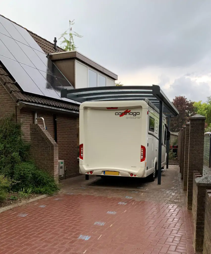 Aluminium carport afmetingen met plat glazen dak voor camper carport
