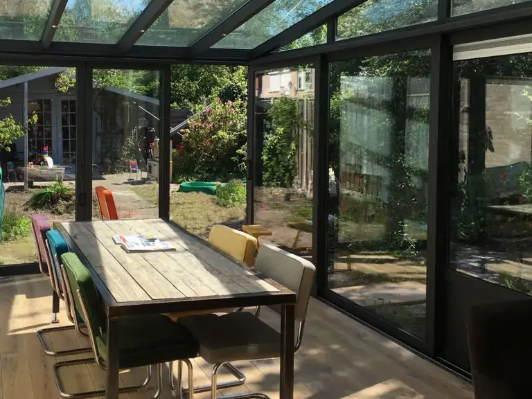 Serre met vouwwand en 3-delige schuifpui